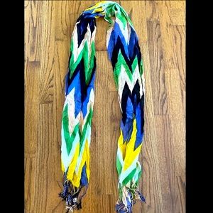 Blue Green White Tan Yellow Black Chevron Zig Zag Print Lightweight Scarf